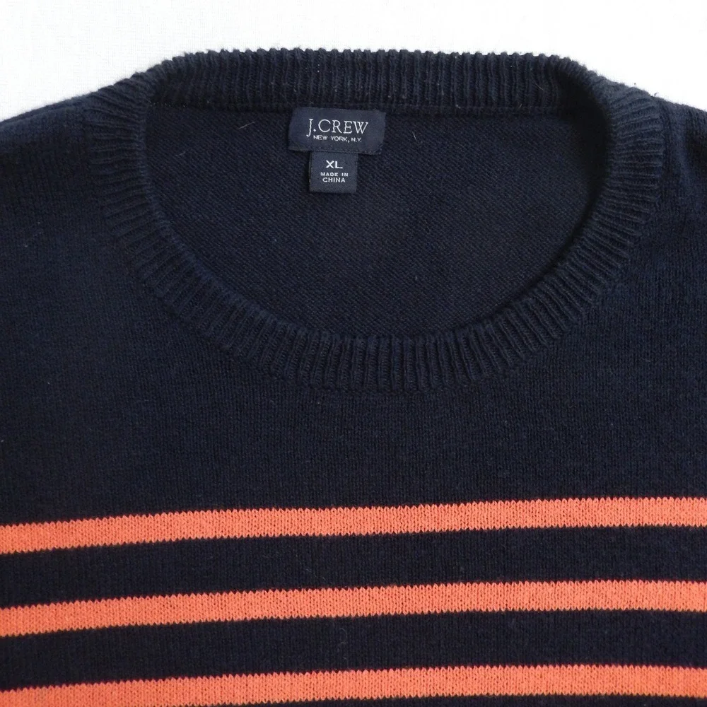 J Crew Men's Navy Orange Striped Crewneck Sweater Pullover Size XL‎